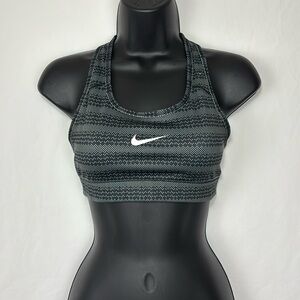 NIKE Dri Fit Women’s Black & Gray Sports Bra Size Small EUC White Swoosh